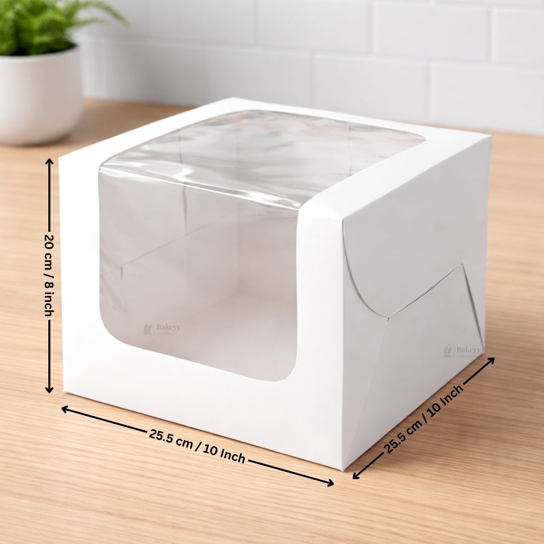 White Cake Box with L-Shape Window | 8 Inch Height | 2 Sizes Available | Tall Cake & Dessert Packaging | Pack of 25 - Bakeyy.com - India - White Cake Box with L-Shape Window | 8 Inch Height | 2 Sizes Available | Tall Cake & Dessert Packaging | Pack of 25 - 10x10x8 Inch 1600.00