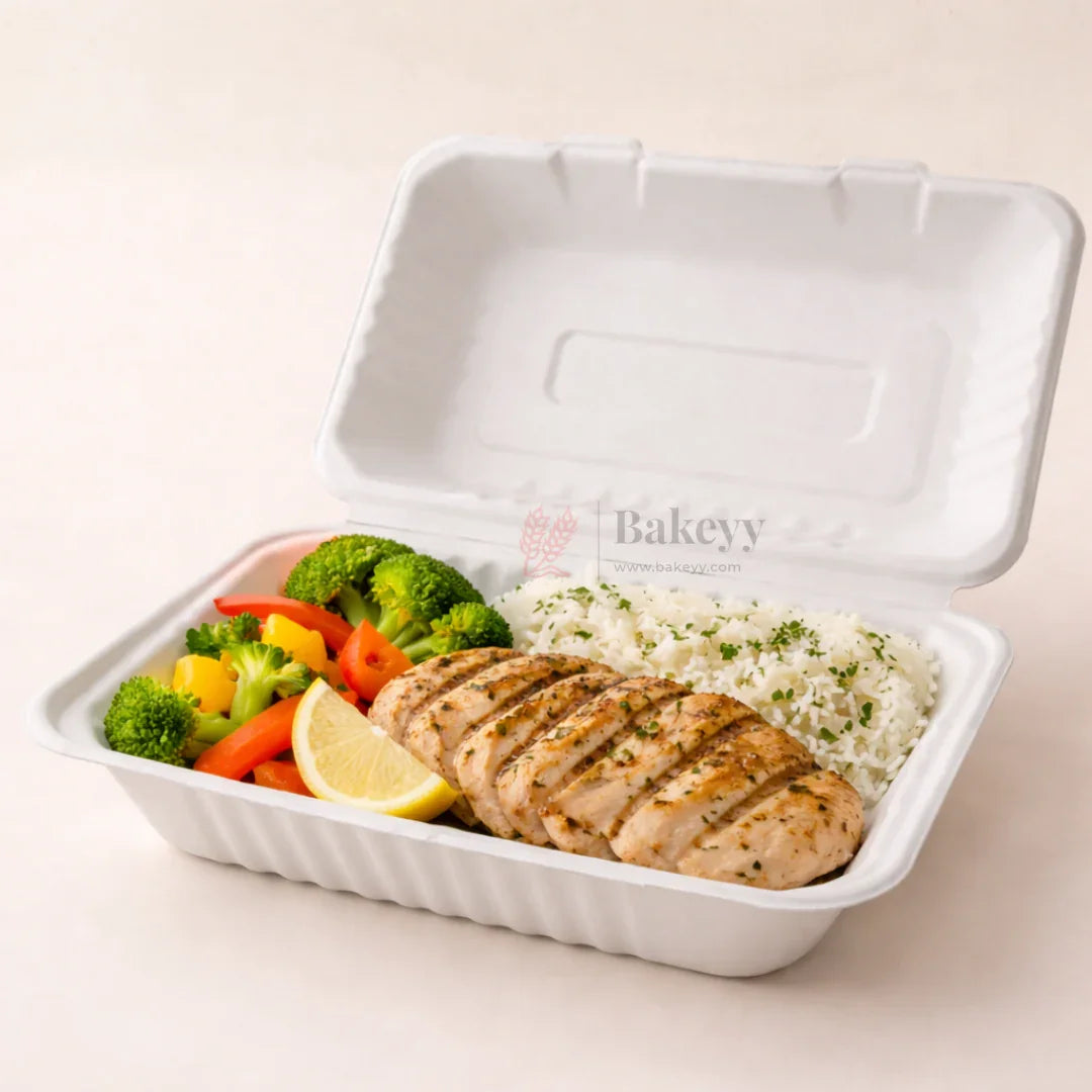 White Disposable Food Container with Lid | Meal Box Takeaway Packaging | Pack of 50 - Bakeyy.com - India - White Disposable Food Container with Lid | Meal Box Takeaway Packaging | Pack of 50 - Default Title 770.00
