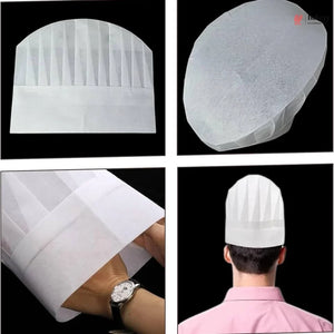 White chef's hat shown from multiple angles on a black background
