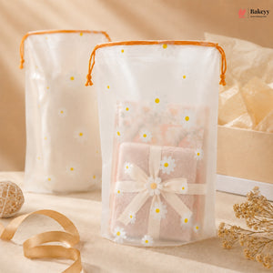 Clear pouch with floral design on a beige background, featuring the brand 'Bakey'.
