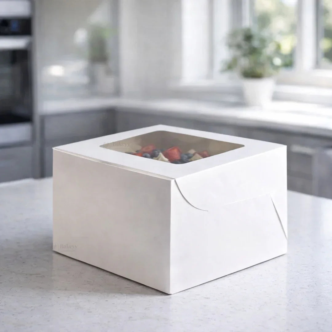 5 Inch Height | White Cake Box ITC Quality | Square Shape Top window | Pack Of 25 - Bakeyy.com - India - 5 Inch Height | White Cake Box ITC Quality | Square Shape Top window | Pack Of 25 - 7x7x5 Inch 450.00