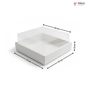 White cake board with dimensions labeled on a white background