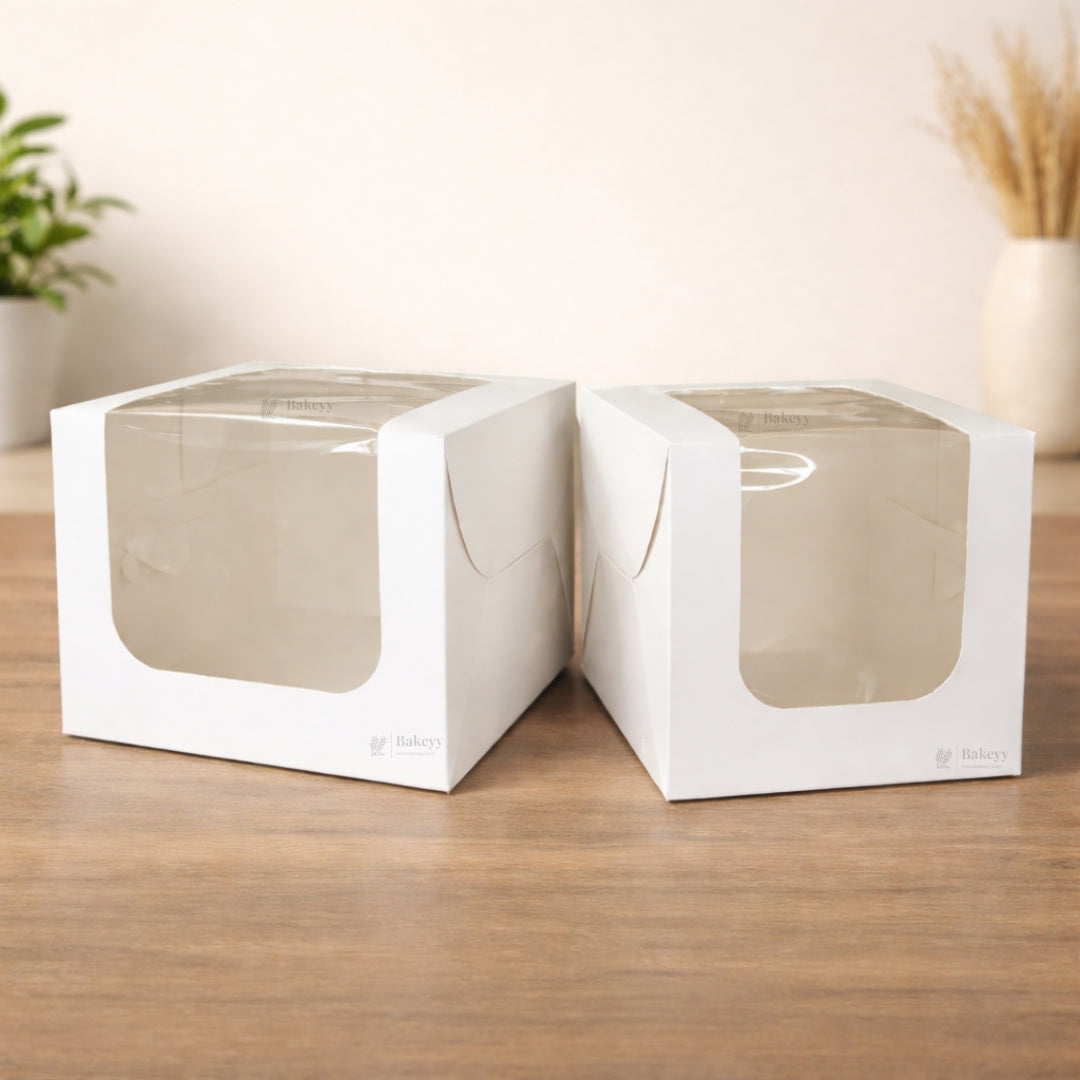 White Cake Box with L-Shape Window | 8 Inch Height | 2 Sizes Available | Tall Cake & Dessert Packaging | Pack of 25 - Bakeyy.com - India - White Cake Box with L-Shape Window | 8 Inch Height | 2 Sizes Available | Tall Cake & Dessert Packaging | Pack of 25 - 8x8x8 Inch 1050.00