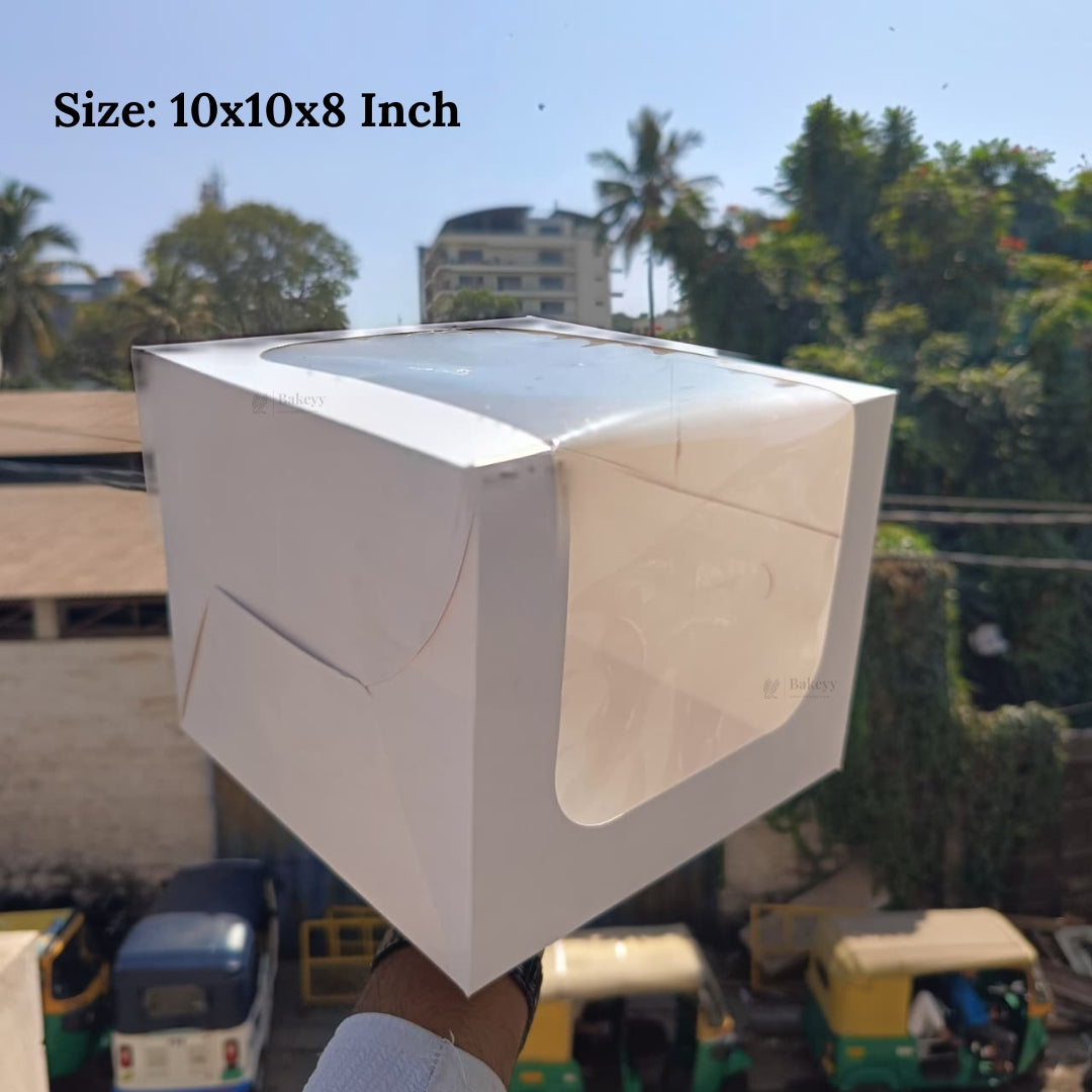 White Cake Box with L-Shape Window | 8 Inch Height | 2 Sizes Available | Tall Cake & Dessert Packaging | Pack of 25