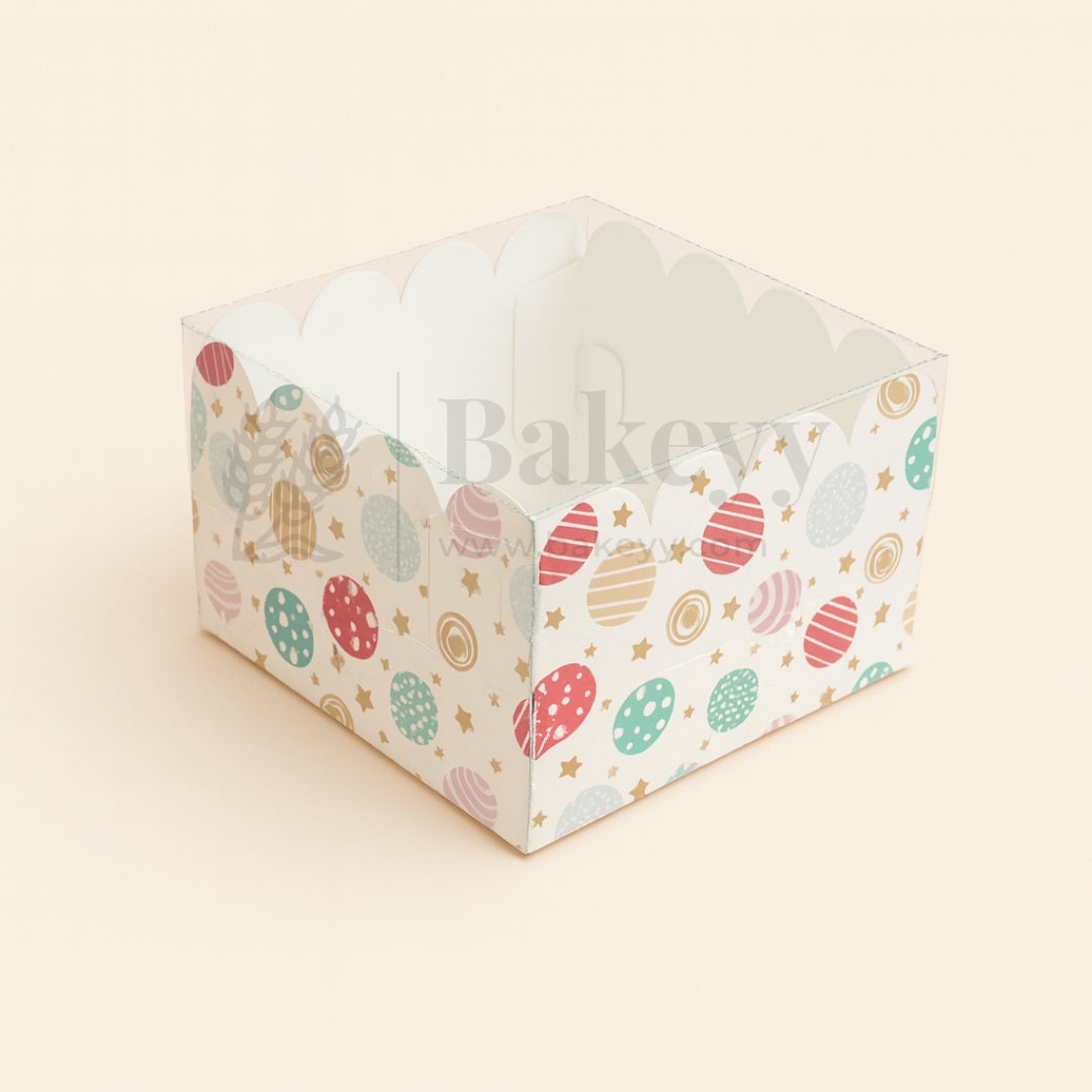 Bakery box with Easter egg pattern on a beige background