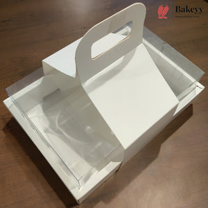 White Double Wall Hamper Box Dessert & Pastry Packaging with Transparent Lid & Handle | Pack of 10