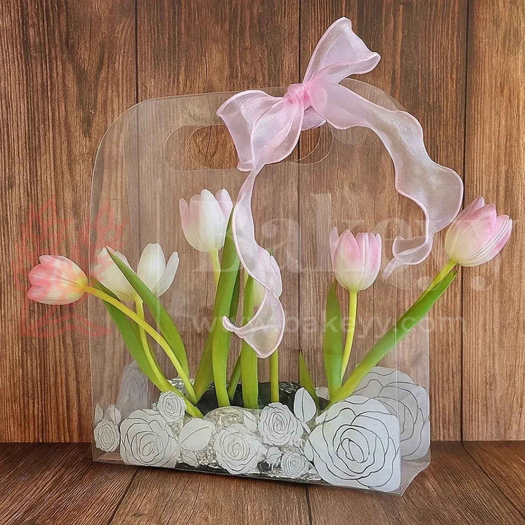 White_Floral_Print_Transparent_PVC_Bag_Pack_of_10f - Bakeyy.com