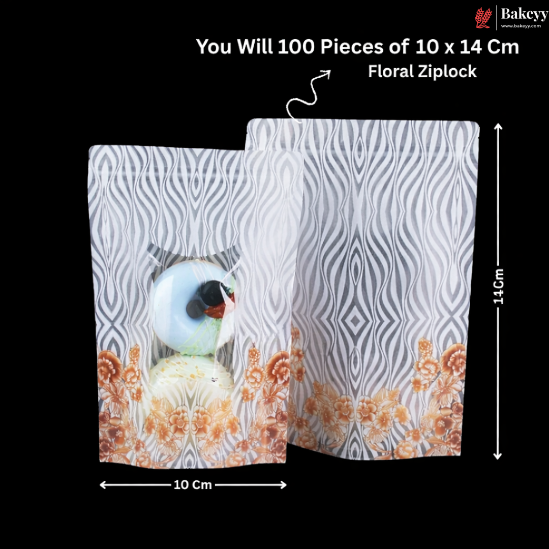 White and Brown Floral Print Ziplock 3