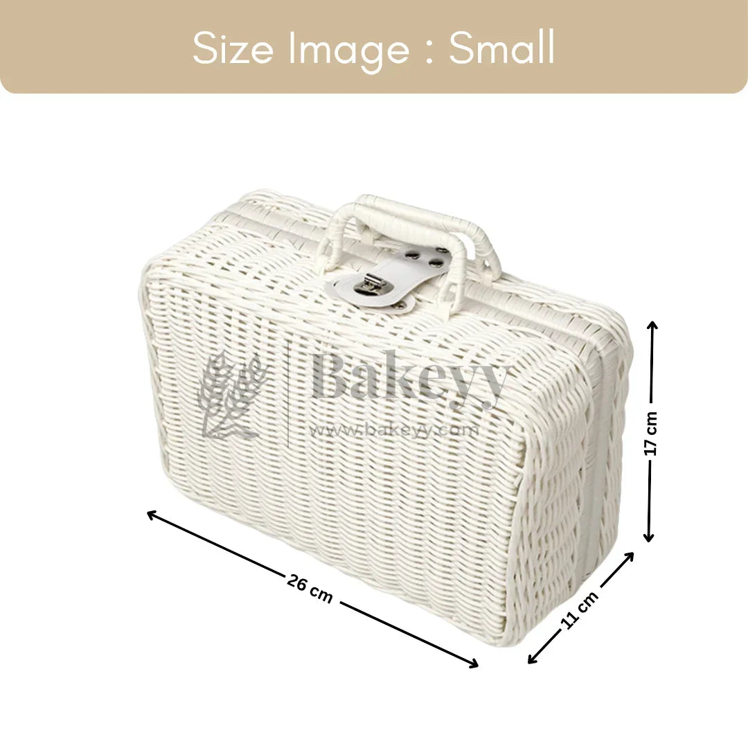 Handcrafted Multipurpose Storage Basket with Handle | Brown and White | Pack of 1 - Bakeyy.com - India - Handcrafted Multipurpose Storage Basket with Handle | Brown and White | Pack of 1 - White / Small 800.00