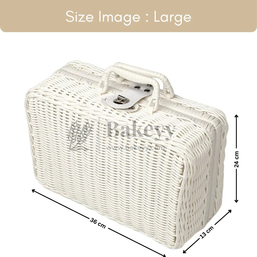 Handcrafted Multipurpose Storage Basket with Handle | Brown and White | Pack of 1 - Bakeyy.com - India - Handcrafted Multipurpose Storage Basket with Handle | Brown and White | Pack of 1 - White / Large 900.00
