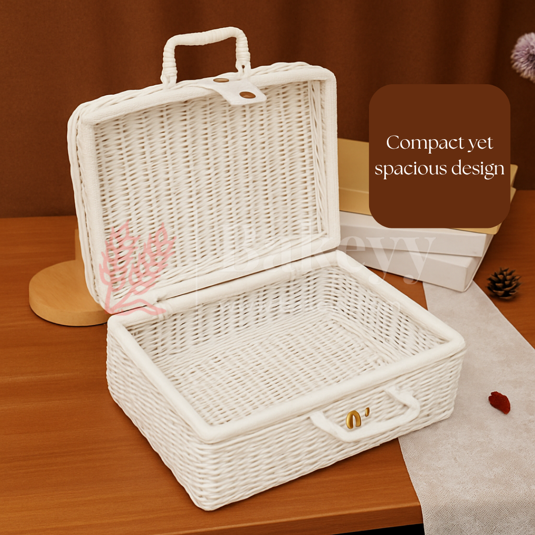 Handcrafted Multipurpose Storage Basket with Handle | Brown and White | Pack of 1