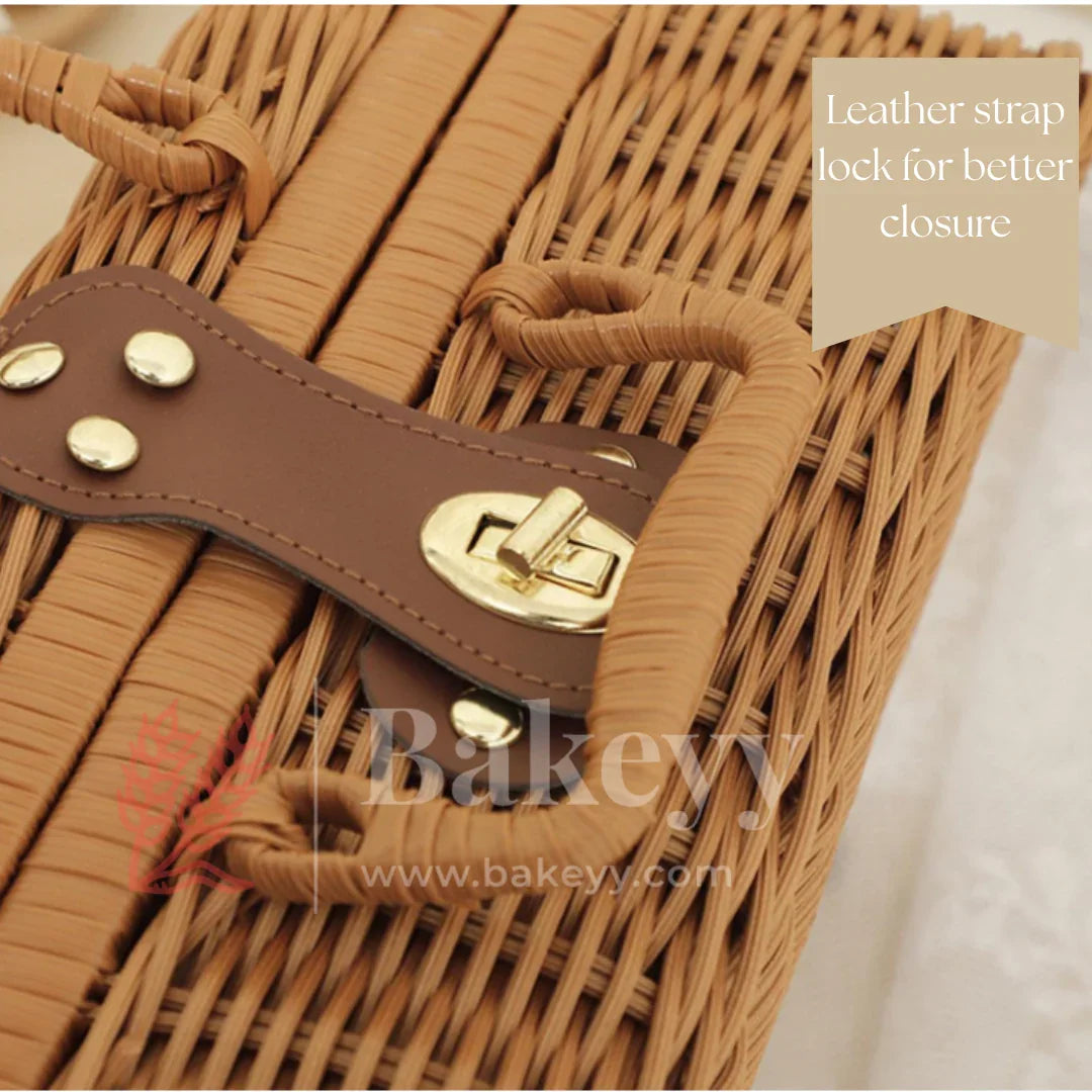 Handcrafted Multipurpose Storage Basket with Handle | Brown and White | Pack of 1