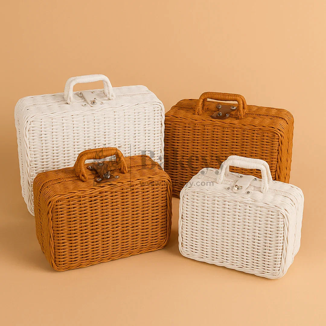 Handcrafted Multipurpose Storage Basket with Handle | Brown and White | Pack of 1