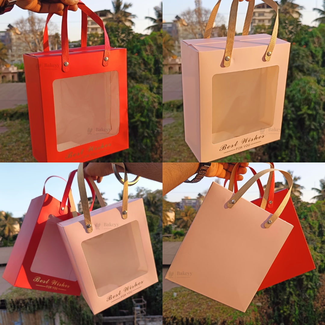 Window Gift Carry Bag with Attached Hard Paper Handles | Premium Display Gift Bag | 2 Color Options | Pack of 20