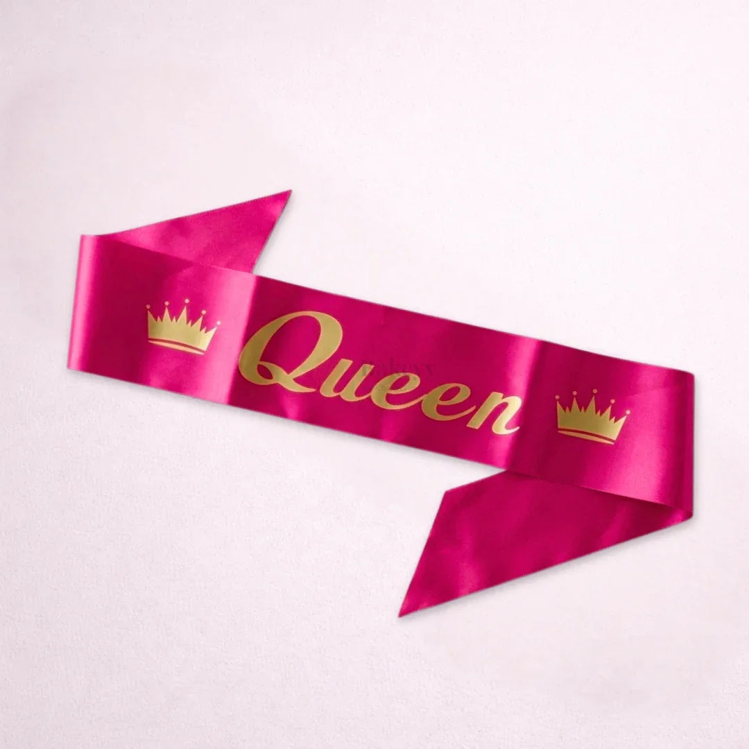 WomenQueenSatinPartySashwithCrownDesignPackof1_2 - Bakeyy.com