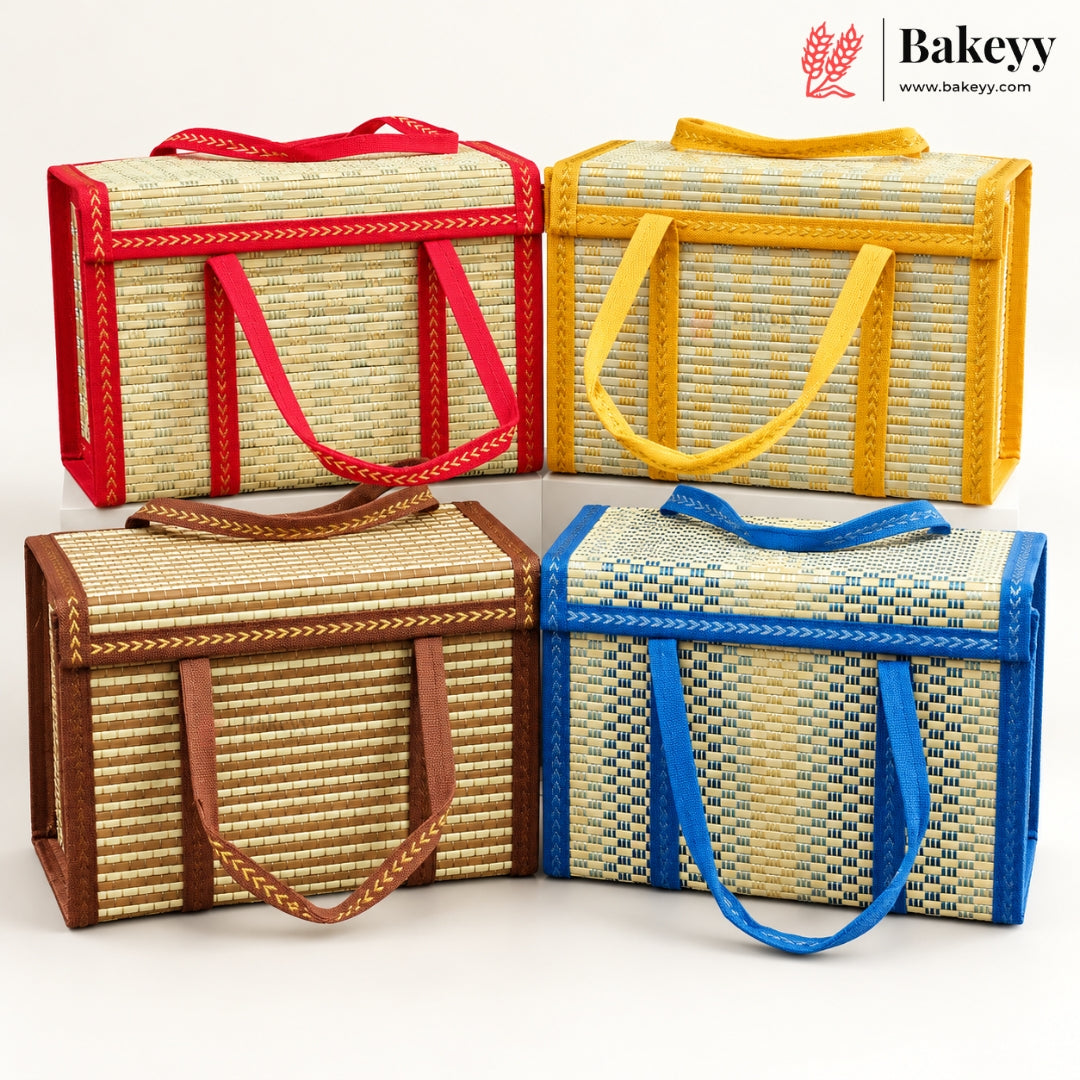 Wooden Basket with Woven Handle | Multiple Colours | Pack of 1