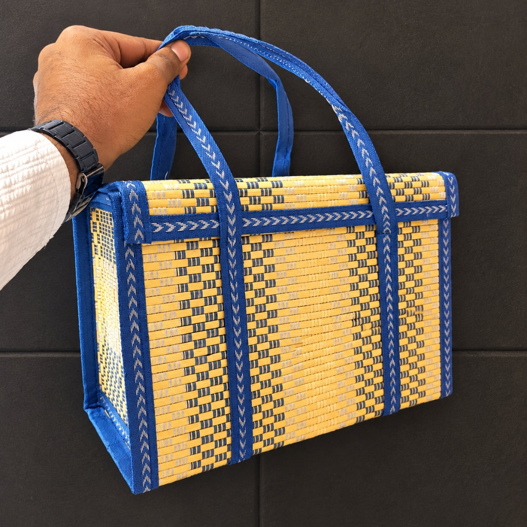 Wooden Basket with Woven Handle | Multiple Colours | Pack of 1
