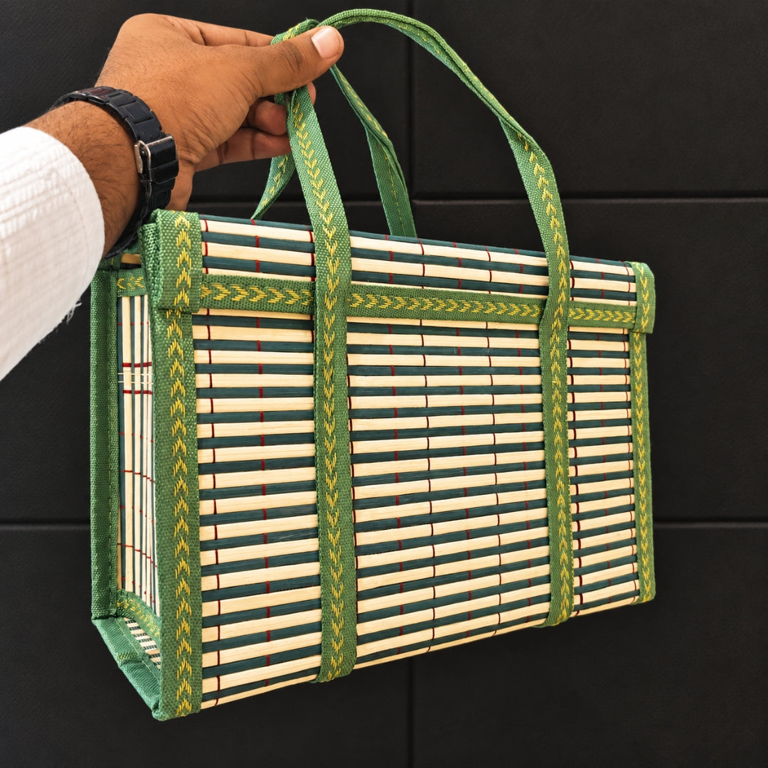 Wooden Basket with Woven Handle | Multiple Colours | Pack of 1