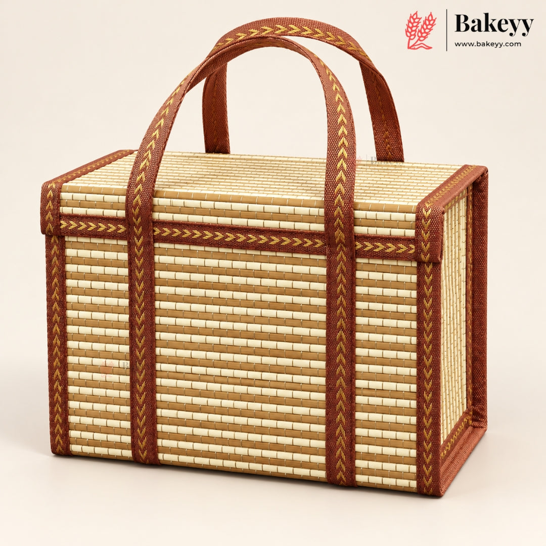 Wooden Basket with Woven Handle | Multiple Colours | Pack of 1