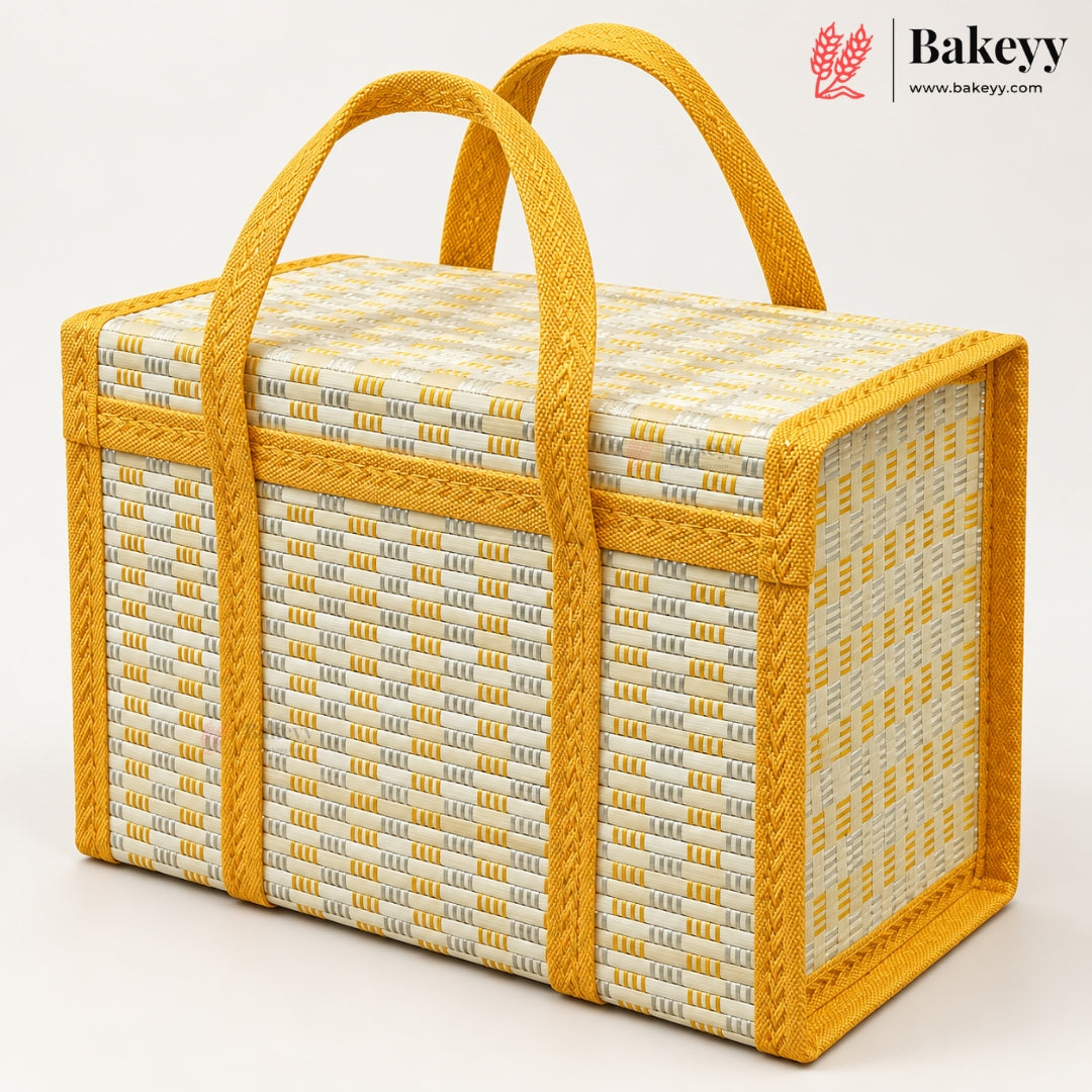 Wooden Basket with Woven Handle | Multiple Colours | Pack of 1