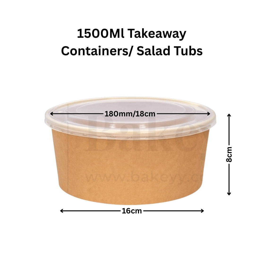 Disposable Round Kraft Containers for Food With Lid | Pack of 50 | Kraft Tub | Dessert Tubs
