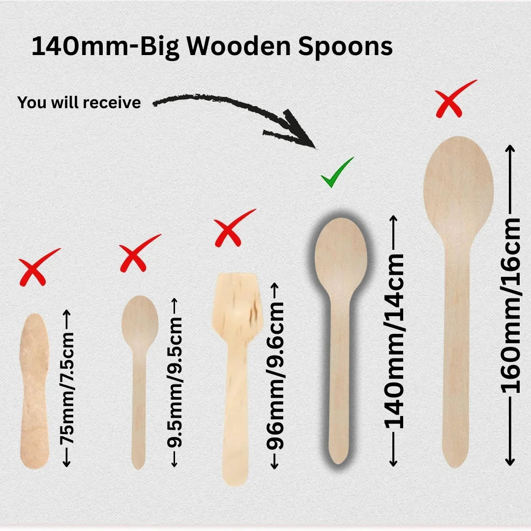 Bakeyy 140mm wooden spoons size comparison chart for wholesale baking supplies