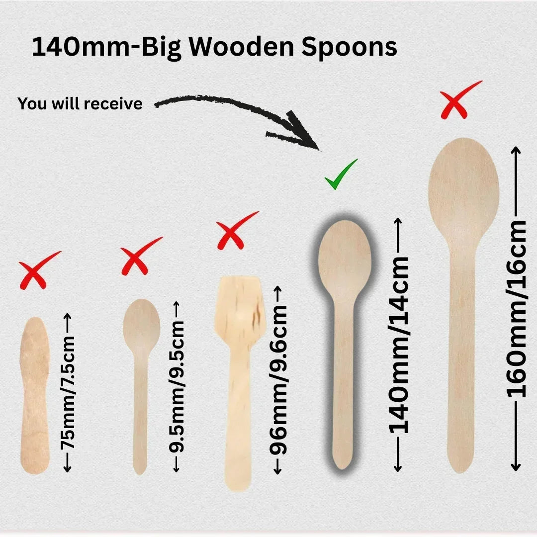 Bakeyy 140mm wooden spoons size comparison chart for wholesale baking supplies
