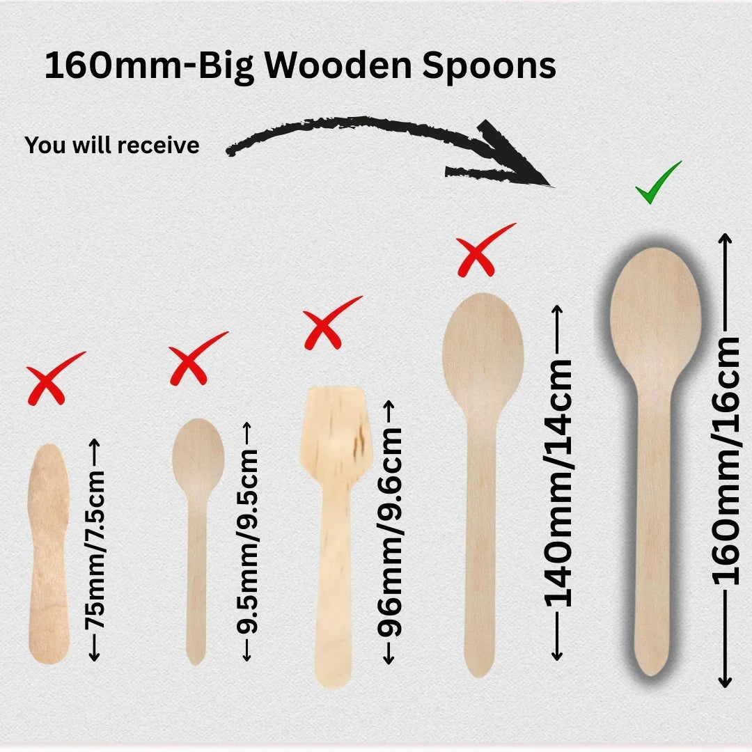 Bakeyy big 160mm wooden spoons comparison with smaller wooden spoon sizes for baking supplies