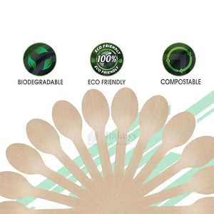 Eco-friendly wooden cutlery spoons, biodegradable, compostable, Bakeyy wholesale supplies