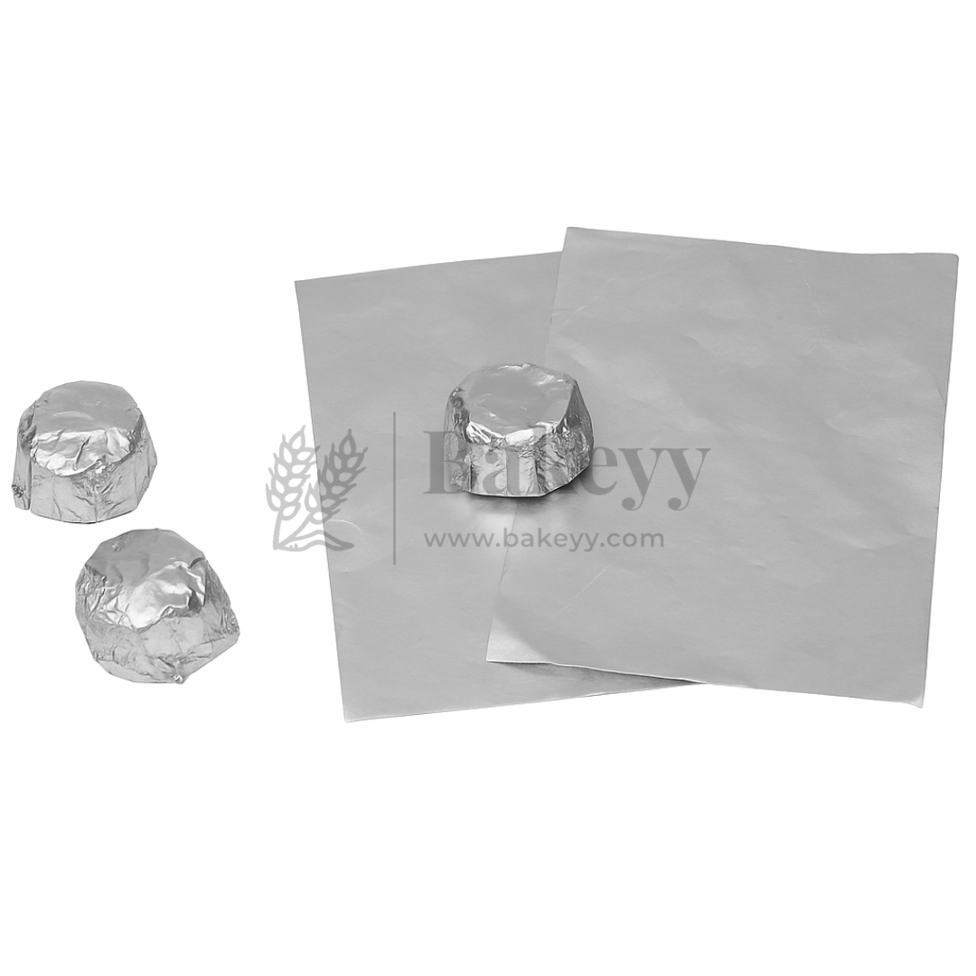 Small Aluminum Chocolate Wrapping Paper | Pack of 200 - Bakeyy.com - India - Small Aluminum Chocolate Wrapping Paper | Pack of 200 - Silver