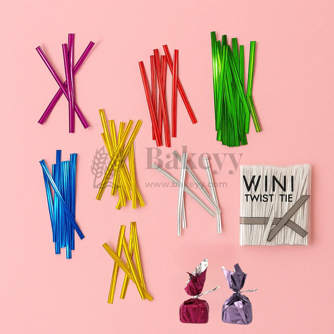 Metallic Ribbon Twist Ties | Shiny Ribbon Twisters for Sweets & Hampers | Pack of 350 - Bakeyy.com - India - Metallic Ribbon Twist Ties | Shiny Ribbon Twisters for Sweets & Hampers | Pack of 350 - Green