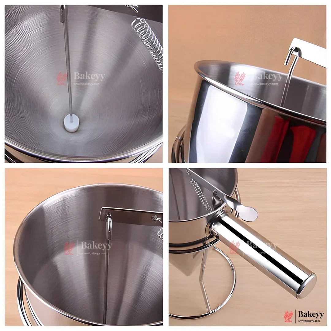 Pancake Batter Dispenser, Stainless Steel Funnel Dispenser, Octopus Balls Tools, Stainless Steel Piston Funnel, Baking Funnel with Handle & Rack, Dispenser Funnel for Baking Waffles, Crepes, Cupcakes - Bakeyy.com - India - Pancake Batter Dispenser, Stainless Steel Funnel Dispenser, Octopus Balls Tools, Stainless Steel Piston Funnel, Baking Funnel with Handle & Rack, Dispenser Funnel for Baking Waffles, Crepes, Cupcakes - Default Title