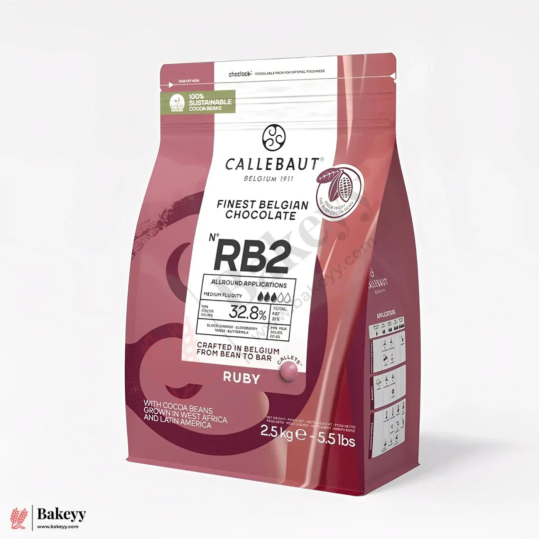 Callebaut Ruby Chocolate RB2 –32.8% Finest Belgian Ruby Couverture (2.5kg) - Bakeyy.com - India - Callebaut Ruby Chocolate RB2 –32.8% Finest Belgian Ruby Couverture (2.5kg) - Default Title