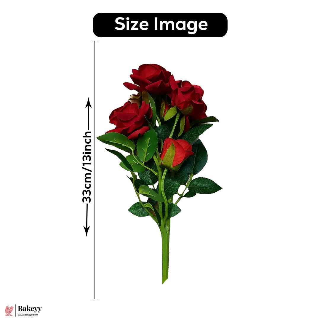 Artificial Red Rose Bouquet – 33cm | Decorative Faux Flower Bunch for Home & Gifting