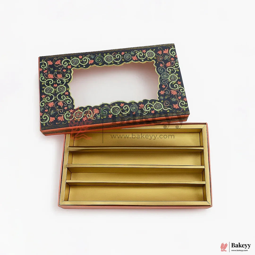 500 Gm Sweet Box | 7.5x6x1.5 Inch | Premium Decorative Dry Fruit & Sweet Box – 3 Removable Compartment Gift Packaging | 1 Piece