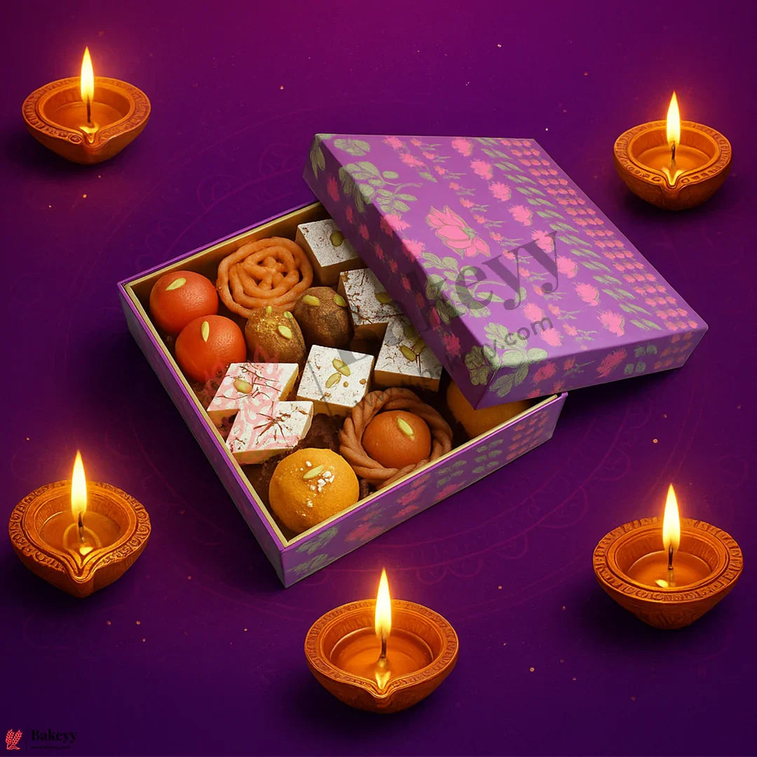 One Kg Sweet Box | 10.5x7.5x1.5 Inch |  Elegant Lotus Design Sweet Gift Box with Golden Tray 1 Piece