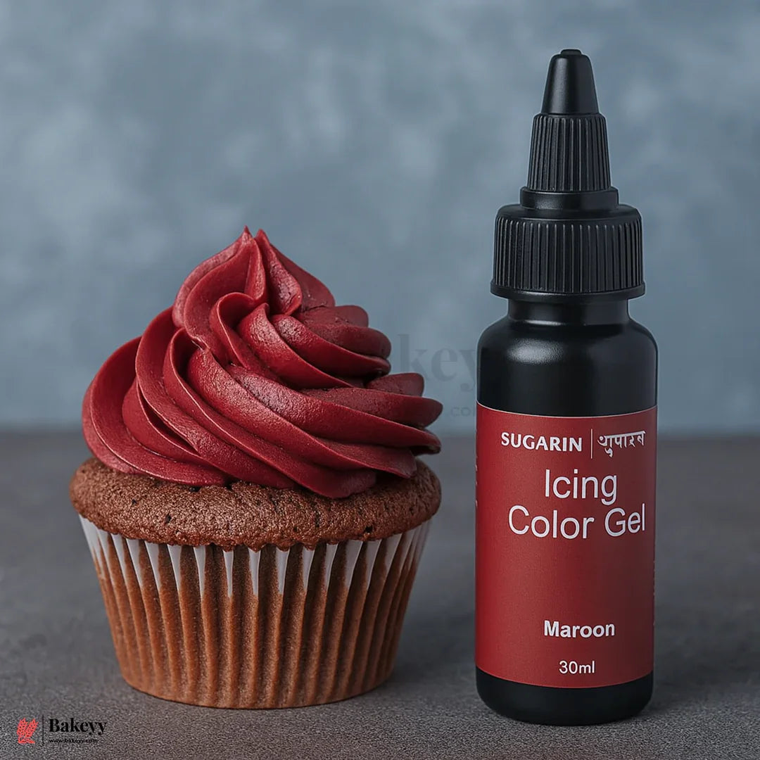 Sugarin Maroon Icing Color Gel – 30ml | Vibrant Food Gel Color for Cakes, Fondant & More - Bakeyy.com - India - Sugarin Maroon Icing Color Gel – 30ml | Vibrant Food Gel Color for Cakes, Fondant & More - Default Title