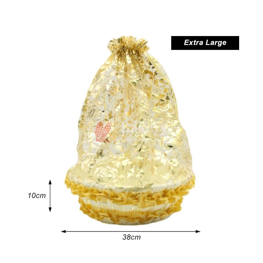 Extra Large | Gold Round Decorative Net Basket | Hamper Basket | Pack of 1 - Bakeyy.com - India - Extra Large | Gold Round Decorative Net Basket | Hamper Basket | Pack of 1 - Default Title