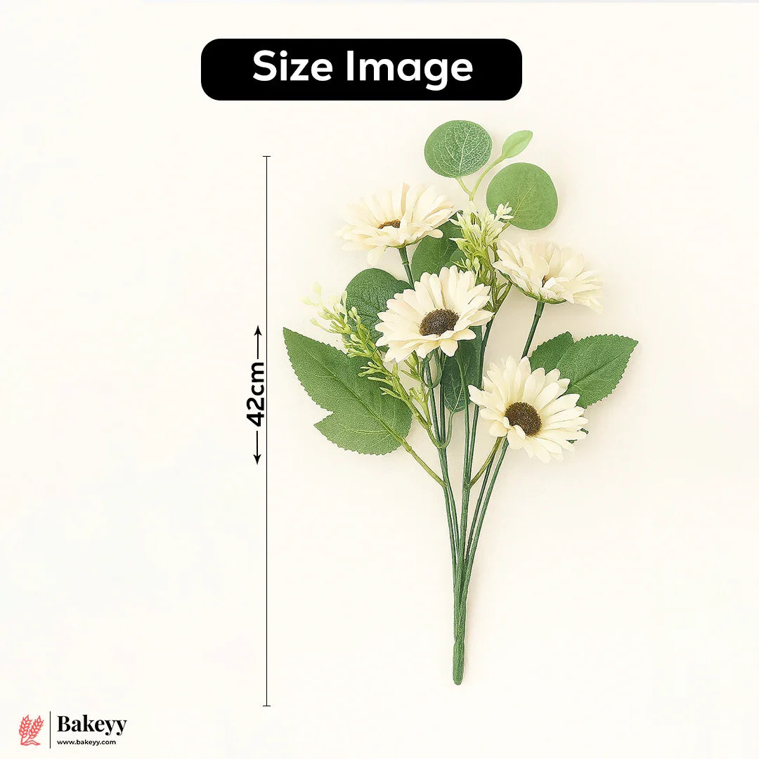 Artificial Gerbera Daisy Flower Bunch – 42cm |  White | Decorative Stick for Home & Events | Pack Of 1