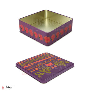 6x6x2 Inch | Premium Floral Printed Square Tin Box | Purple Floral Printed | Gift Box for Chocolates, Dry Fruits, Sweets| Pack Of 2 - Bakeyy.com - India - 6x6x2 Inch | Premium Floral Printed Square Tin Box | Purple Floral Printed | Gift Box for Chocolates, Dry Fruits, Sweets| Pack Of 2 - Default Title