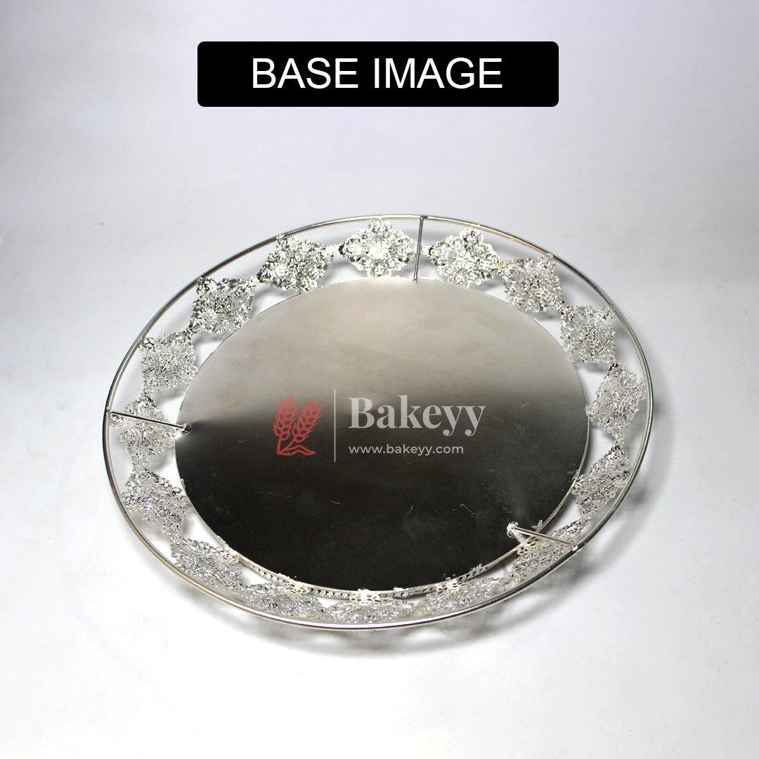 Luxurious Round Metal Serving Tray with Elegant Floral Design | Luxurious Silver-Plated Metal Dry Fruit Tray - Bakeyy.com - India - Luxurious Round Metal Serving Tray with Elegant Floral Design | Luxurious Silver-Plated Metal Dry Fruit Tray - Default Title