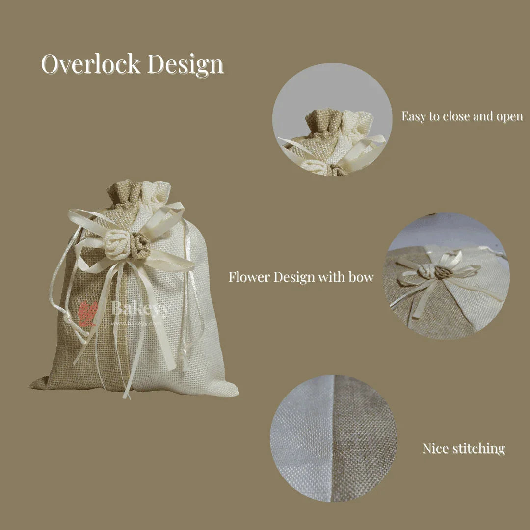 23x30cm| Beige & Cream Jute Potli Bag with Floral Accent | Traditional Potli Bag | Wedding Favor Bag | Jewelry Pouch | Floral Accent Gift Bag | Pack of 10 - Bakeyy.com - India - 23x30cm| Beige & Cream Jute Potli Bag with Floral Accent | Traditional Potli Bag | Wedding Favor Bag | Jewelry Pouch | Floral Accent Gift Bag | Pack of 10 - Default Title