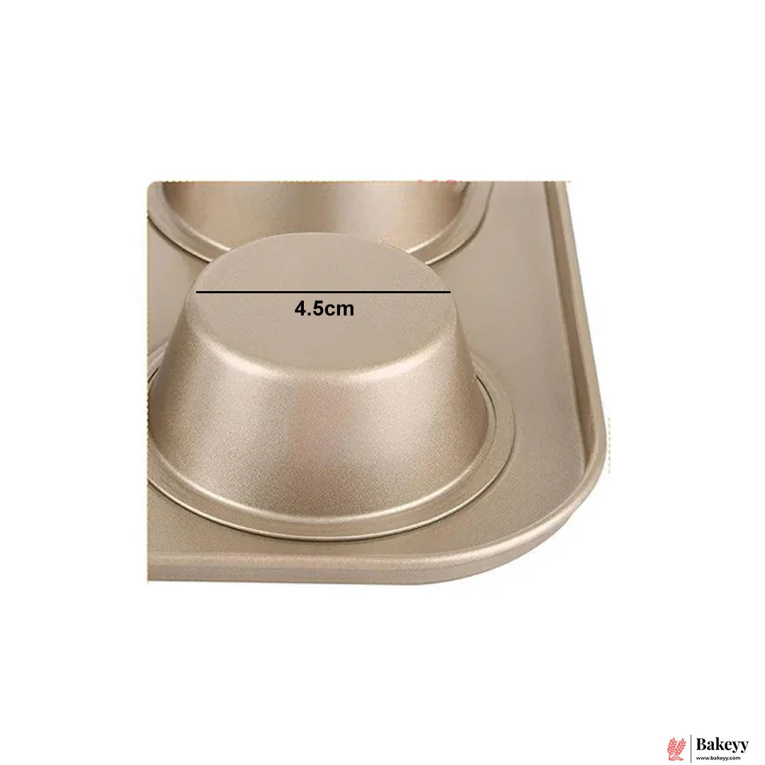 6 Slot Tray Cup Muffin Pan Tins Mould | Baking Cupcake | Non-Stick Mould | Reusable Tray Pan Mould | Non-Stick (Chrome Gold)