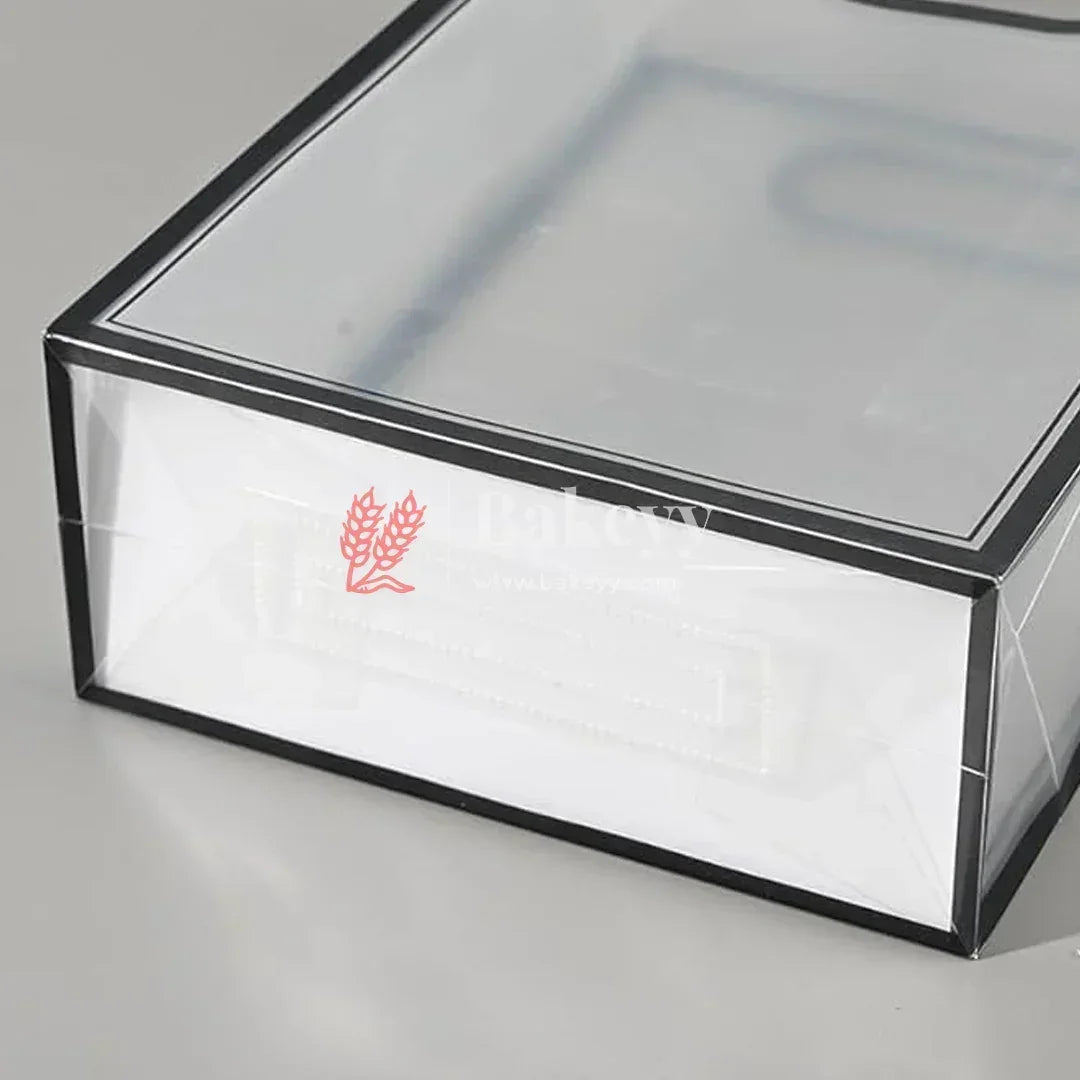 Transparent Gift Bag - Black | Oval‑Cut Handle| Pack Of 12