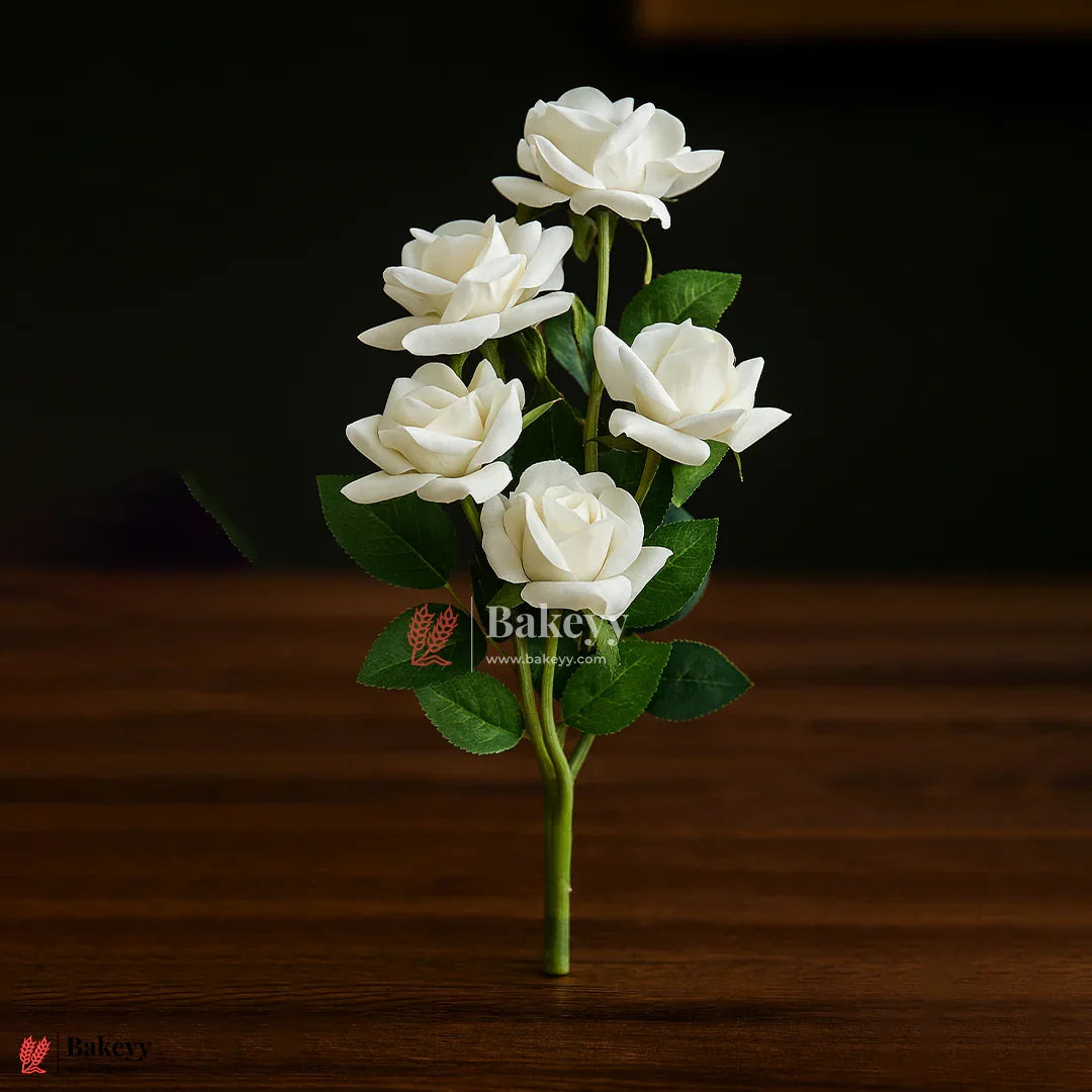 Artificial White Rose Bouquet – 33cm | Decorative Faux Flower Bunch for Home & Gifting