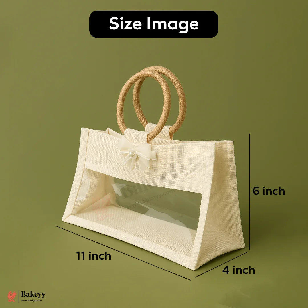 11x4x6 inch 3 Jar Premium Empty Jute Gift Bag with Window & Round Handle – Elegant Bow Design – Pack Of 1