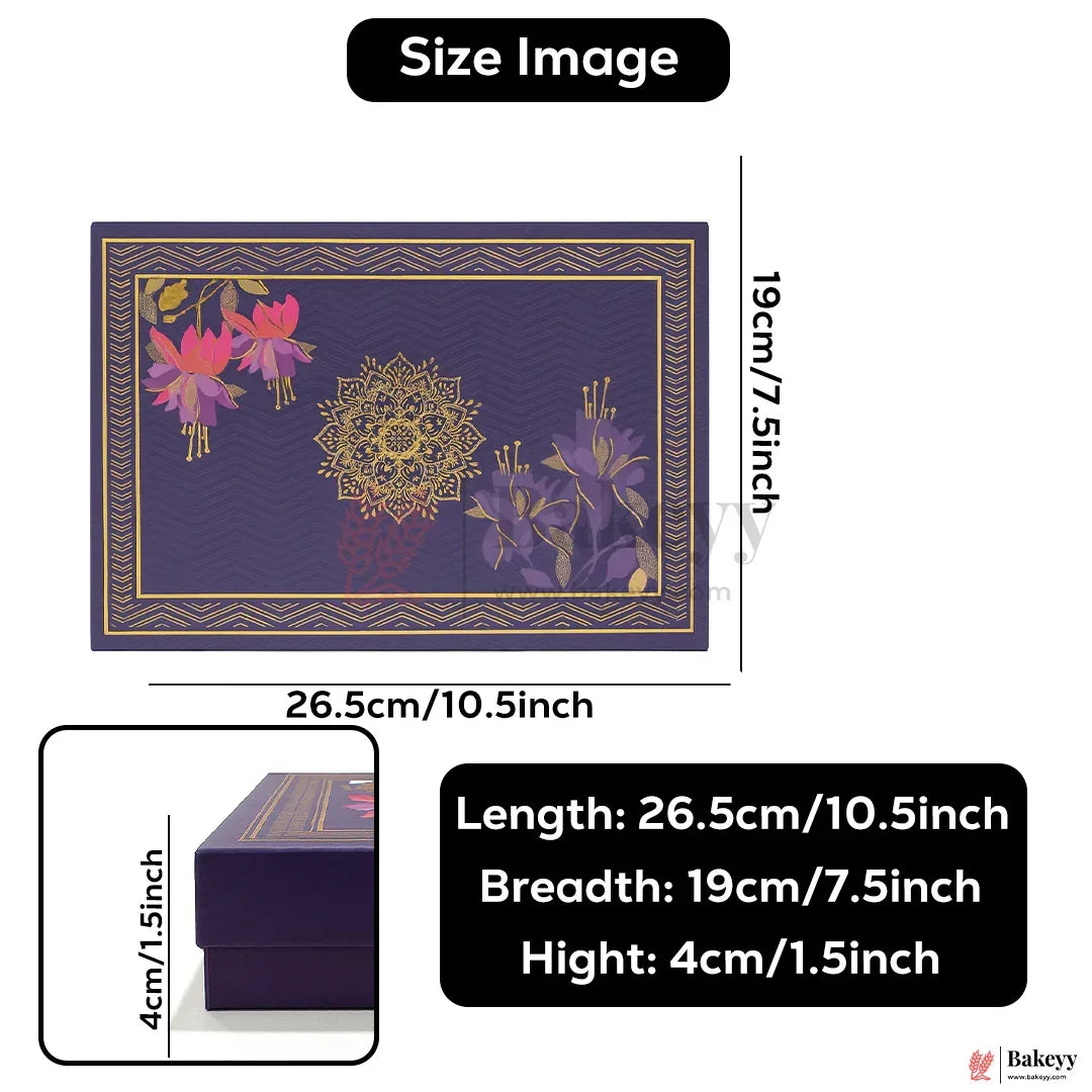 One Kg Sweet Box | 10.5x7.5x1.5 Inch | Royal Blue Floral Sweet Box with Golden Tray 1 Piece - Bakeyy.com - India - One Kg Sweet Box | 10.5x7.5x1.5 Inch | Royal Blue Floral Sweet Box with Golden Tray 1 Piece - Default Title