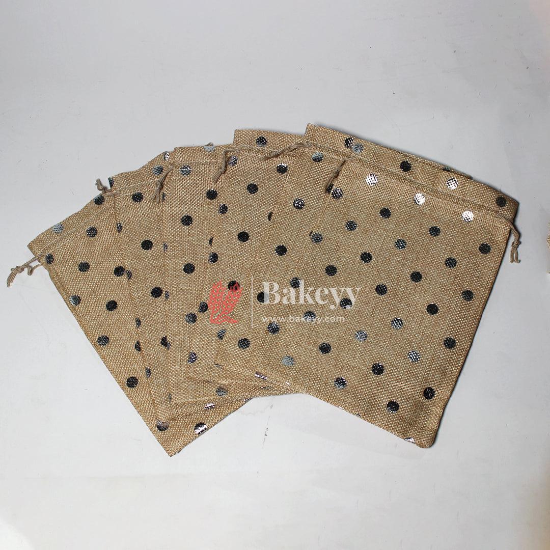 Natural Jute With Silver Dots Premium Colour Jute Potli Bags | Pack Of 10