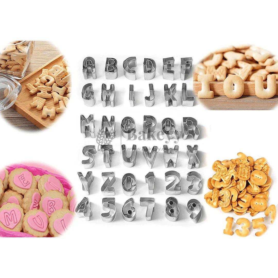 Alphabet and Number Cookies Cutter Set of 36 - Bakeyy.com - India - Alphabet and Number Cookies Cutter Set of 36 - Small