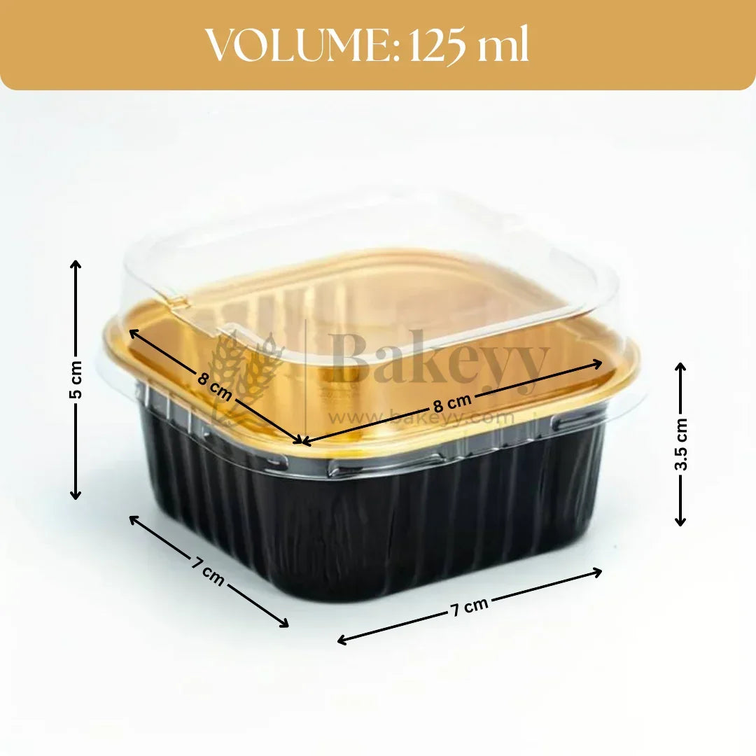 Aluminum Foil Baking Containers with Transparent Lid | Square Tins | Bake N Serve | Pack of 100 - Bakeyy.com - India - Aluminum Foil Baking Containers with Transparent Lid | Square Tins | Bake N Serve | Pack of 100 - Blue / 125 ml